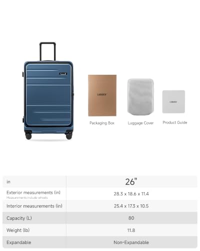 LUGGEX Top Opening Trunk Luggage, Aluminum Frame, Blue, 26" - color: Blue, size: 26 Inch Aluminum