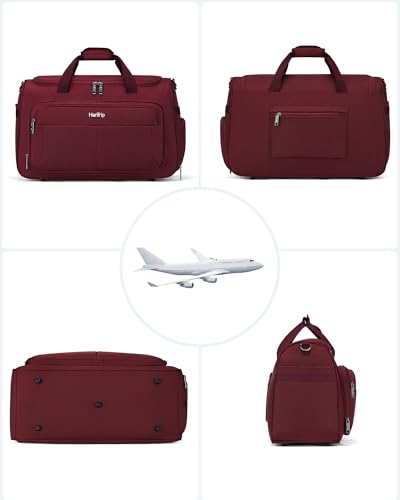 HanTrip 21 Inch Carry On Duffel Bag Foldable Overnight Tote Bags, Burgundy - color: Burgundy, size: Carry-on 21.5-Inch