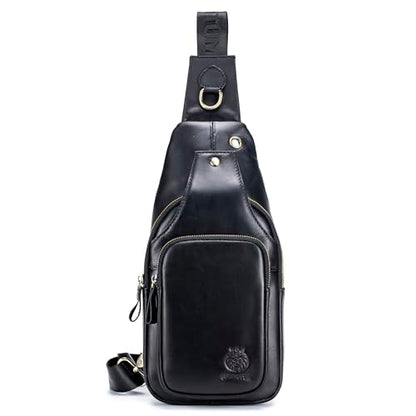 LUKZIJAES Genuine Leather Sling Bag for Men - color: #11-black