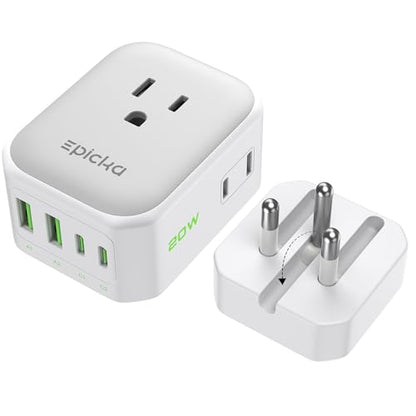 EPICKA Thailand Travel Plug Adapter, Foldable & Detachable Type O (Thailand) VisaPlug, 8-in-1 International Power Adapter with 4 USB Ports (2 USB-C PD 20W), Cruise Approved, US to Thailand, White - style: Type O-for Thailand