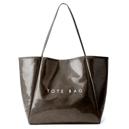 KALIDI PVC Tote Bag Women Large Kraft Paper Travel Beach Bag Jelly Purses - color: Coffee