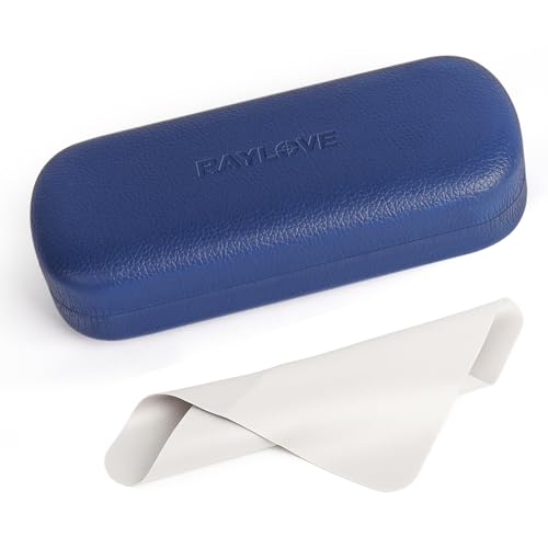 RayLove Glasses Case Hard Shell Eyeglass Case with Cleaning Cloth, PU Leather Protective Eye Glass Cases Fits Most Sunglasses - color: Blue