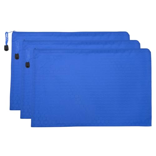 PATIKIL Waterproof Zipper File Bags, 3 Pack A4 Document Holders Pencil Pouch for Office, Blue - color: Blue, size: A4