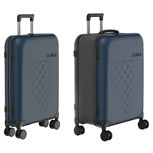 ROLLINK Foldable Flex 360 Medium Checked Suitcase 26” – Hardshell Luggage, Double Spinner Wheels, TSA Lock, Lightweight & Durable Travel Case – Scratch, Water & Impact Resistant (Atlantic Blue) - color: Atlantic Blue, size: Checked-Medium 26-Inch