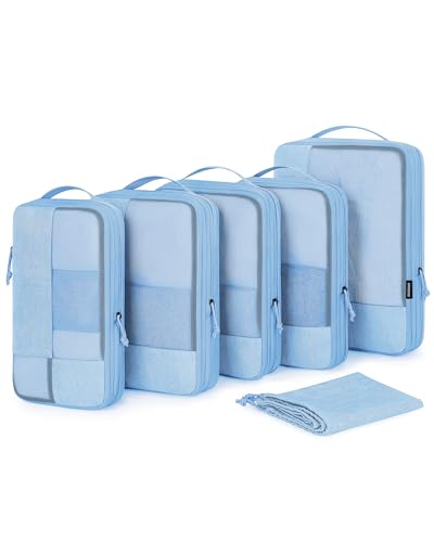 BAGSMART Compression Packing Cubes for Travel, 6 Set - color: Sky Blue, size: 6 Set