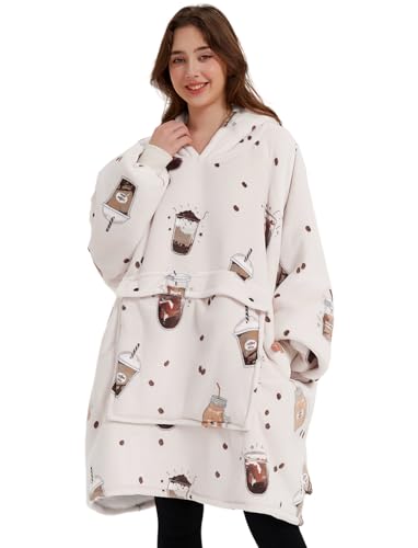 KFUBUO Wearable Blanket Hoodie for Adults With Pocket Milk tea - color: Milk Tea, size: Adult