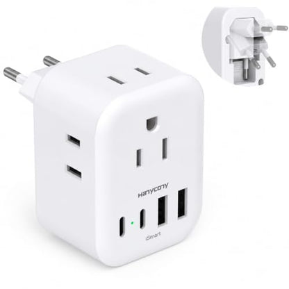 European Travel Plug Adapter, Foldable Type C Adapter for US to Most Europe - style: Type C - Most of Europe(Foldable)