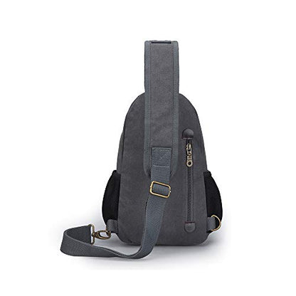 SIMU Canvas Shoulder Bag for iPad Mini, Crossbody Chest Sling Backpack - color: Large Grey