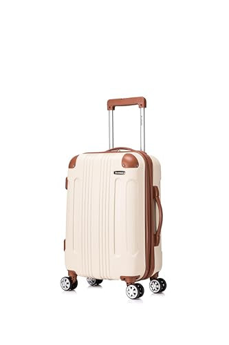 Rockland London Hardside 2 Piece Spinner Wheel Luggage Set, Carry-On 20" and Tote 14", White - color: White with Brown Trim, size: 2 Piece (20"/14" Tote)