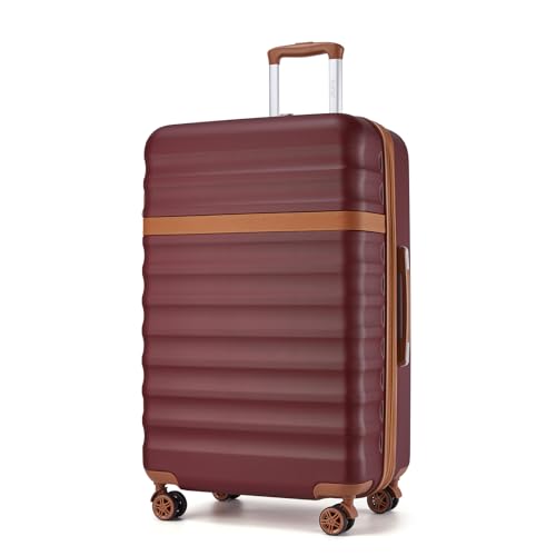 Kono Checked Luggage 28in Expandable Hardside TSA Lock Burgundy | Large Size Spinner Wheels Lightweight Capacity and Lighter Weight Suitable accommodate itineraries of more than 10 days - color: Burgundy Red, size: Checked-large 28-inch