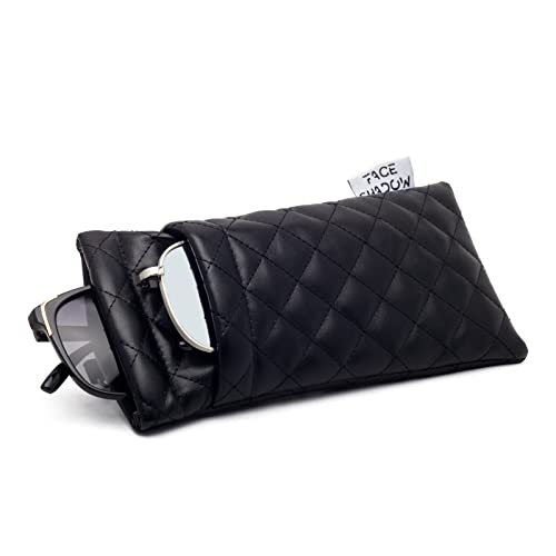 Face Shadow Double Glasses Case Soft Eyeglass Case For Women Men - color: Pu Black