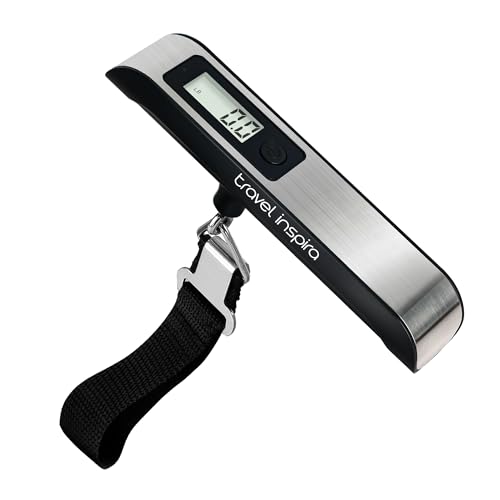 travel inspira Digital Luggage Scale – Portable Hanging Suitcase Weight Scale for Travel, 110 lb Capacity, Backlit LCD Display, Prevents Airport Overweight Fees, Battery Included - color: Black Stainless steel