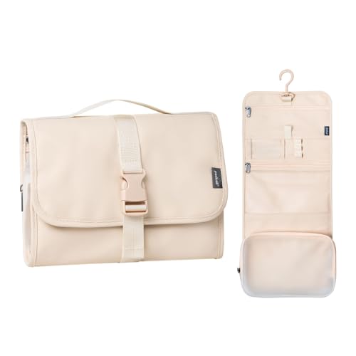 pack all Hanging Travel Toiletry Bag, Compact Size, Coated Knitted Fabric - color: Beige