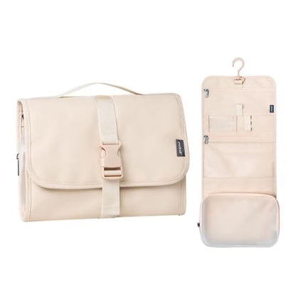pack all Hanging Travel Toiletry Bag, Compact Size, Coated Knitted Fabric - color: Beige