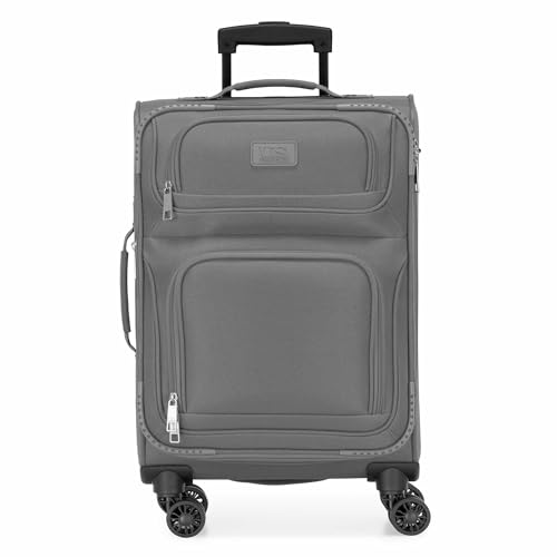 U.S. Traveler Rio Lightweight Softside Rolling Carry-on Suitcase, 4-Wheel Single, Light Gray - color: Light Gray, size: 22"