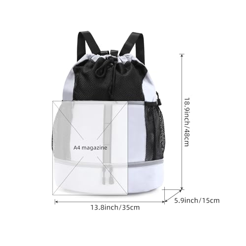 Valleycomfy Drawstring Gym Bag Sports Backpack With Shoe Compartment White - color: White