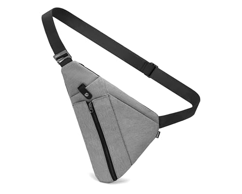 OSOCE Sling Bag for Men, RFID Blocking Anti-Theft, Water Bottle Holder, L | Quick-Release Buckle, Multi-Pocket, Adjustable Shoulder Strap, Lightweight, Suitable for Travel Hiking Commuting Outdoor - color: Grey, size: Large