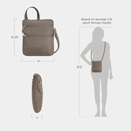 Travelon Anti-theft Classic Slim Double Zip Crossbody - color: Hazelnut