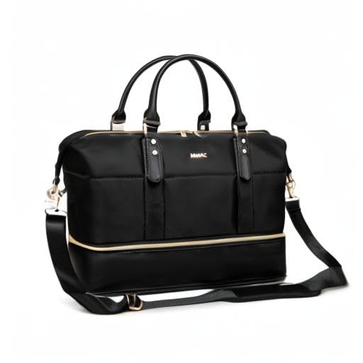 Kinmac Travel Duffel - Overnight Weekender & Sports Gym Bag, Carry-on Tote (Black) - color: Black Grid