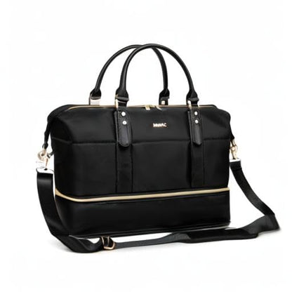 Kinmac Travel Duffel - Overnight Weekender & Sports Gym Bag, Carry-on Tote (Black) - color: Black Grid