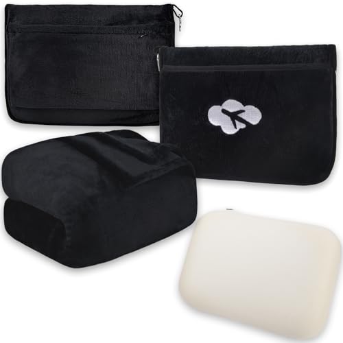Nerien Blanket Pillow for Airplane Travel Essentials -3 in 1 Plane Travel Set Black - color: Black