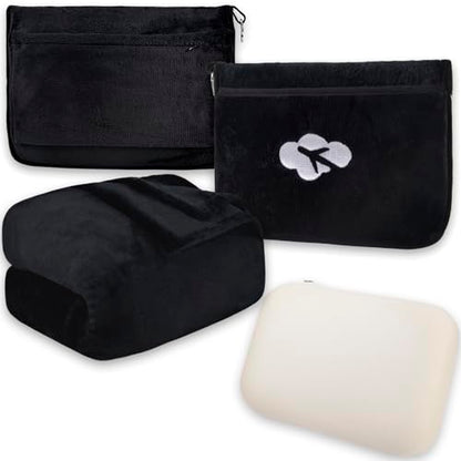 Nerien Blanket Pillow for Airplane Travel Essentials -3 in 1 Plane Travel Set Black - color: Black