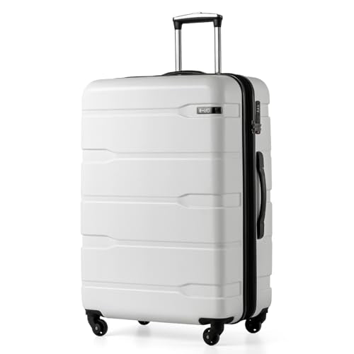 Coolife Large Checked Luggage Hardside Suitcase with Spinner Wheels, 28in | Expandable, Lightweight ABS+PC, Rolling Travel Suitcase with TSA Lock, Spinner Wheels, Durable Zipper, White - color: White, size: Large Checked(28in)