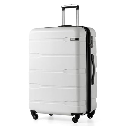 Coolife Large Checked Luggage Hardside Suitcase with Spinner Wheels, 28in | Expandable, Lightweight ABS+PC, Rolling Travel Suitcase with TSA Lock, Spinner Wheels, Durable Zipper, White - color: White, size: Large Checked(28in)