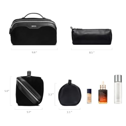 BOYATU Genuine Leather Travel Makeup Bag: Hand-made 3 Pcs Set Cosmetic Bags - color: 07Black