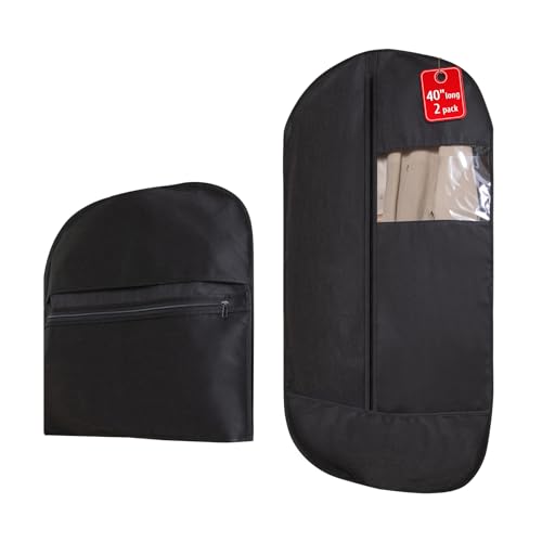 2 Pack 40"x24" Garment bags for travel Suits Bags,Accessories Zipper Pocket Lightweight Foldable with Fitted Protective Hood, Travel and Closet Storage Set, Black - size: 40"