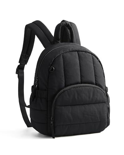 BAGSMART Mini Backpack for Women, Lightweight Puffer Backpack Purse, Quilted Casual Daypack, Water-Resistant Bookbag - color: Jet Black