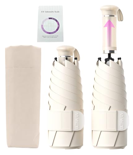 Mini Travel UV Umbrella Hidden Handle Ultra Compact Sun UPF 50+ - color: Beige & 41.3"