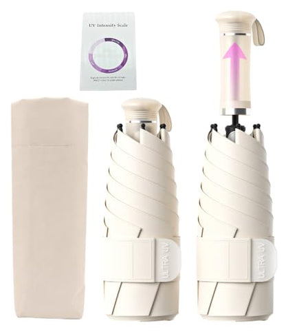 Mini Travel UV Umbrella Hidden Handle Ultra Compact Sun UPF 50+ - color: Beige & 41.3"