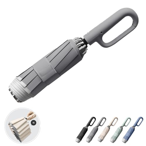 Ring Buckle Fully Automatic Umbrella, Reflective Safety Strip, Sturdy Windproof, Reverse Automatic, Travel Portable, Compact Folding (Gray) - color: Gray