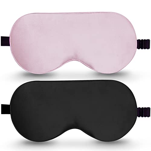 BeeVines 100% Mulberry Silk Sleep Mask, Light Blocking Eye Masks (2 Packs) - color: 01 Pink & Black