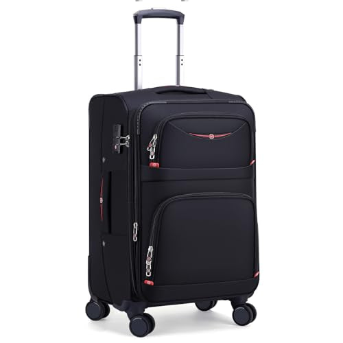 ROPLUS Softside Expandable Luggage with 4 Spinner Wheels, Durable Carry-On Luggage Suitcase (Black, 21-Inch) - color: Black, size: 21-Inch