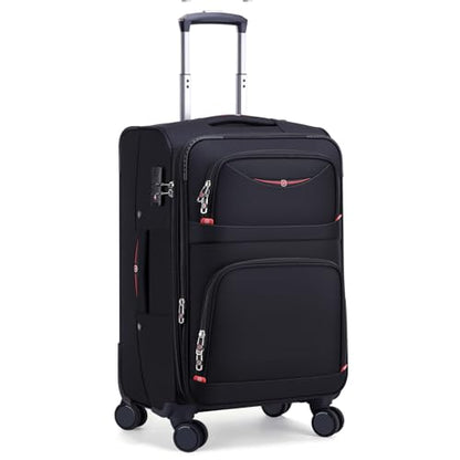 ROPLUS Softside Expandable Luggage with 4 Spinner Wheels, Durable Carry-On Luggage Suitcase (Black, 21-Inch) - color: Black, size: 21-Inch