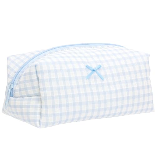 PAZIMIIK Cozy Makeup Bag for Women,Zipper Cosmetic Pouch,Gingham Blue - color: Gingham Blue