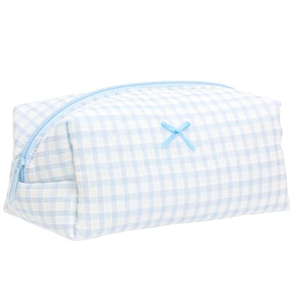 PAZIMIIK Cozy Makeup Bag for Women,Zipper Cosmetic Pouch,Gingham Blue - color: Gingham Blue
