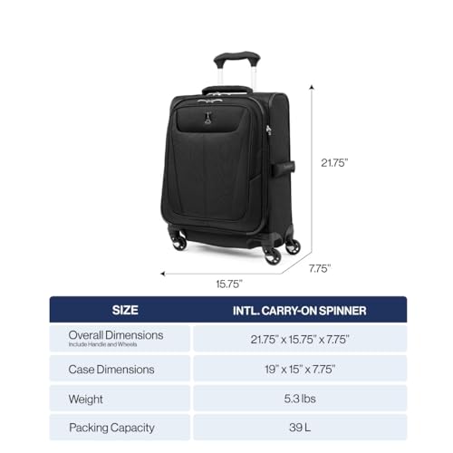 Travelpro Maxlite 5 International Carry-On Luggage Spinner, Black, 19-Inch - color: Black, size: International Carry-on 19-Inch