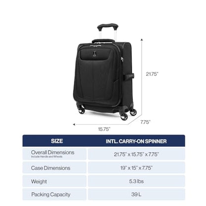 Travelpro Maxlite 5 International Carry-On Luggage Spinner, Black, 19-Inch - color: Black, size: International Carry-on 19-Inch
