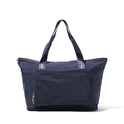 Baggallini Carryall Expandable Lightweight Travel Tote 22" Packable Folding Compact Nylon Washable Weekender w/Luggage Sleeve - color: French Navy