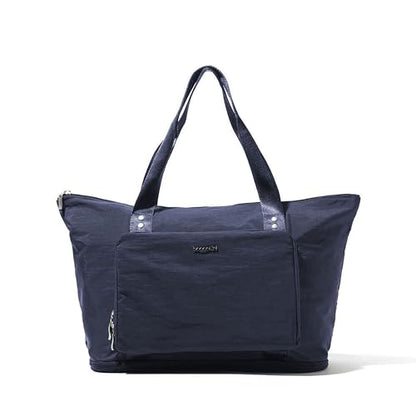 Baggallini Carryall Expandable Lightweight Travel Tote 22" Packable Folding Compact Nylon Washable Weekender w/Luggage Sleeve - color: French Navy