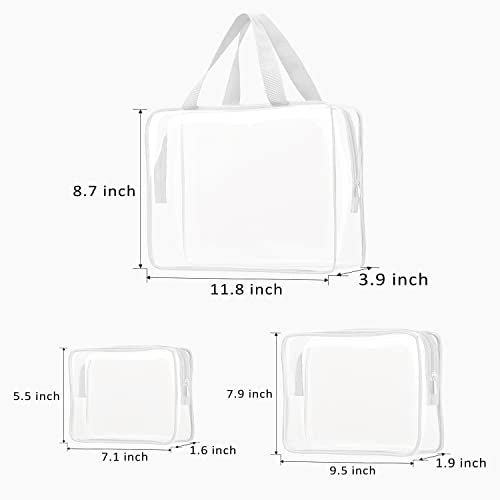 3pcs Crystal Clear Cosmetic Bags TSA Approved Travel Makeup Toiletry Bag - color: 3pcs White-1 large, 1 medium, 1 small, size: 1 large, 1 medium, 1 small