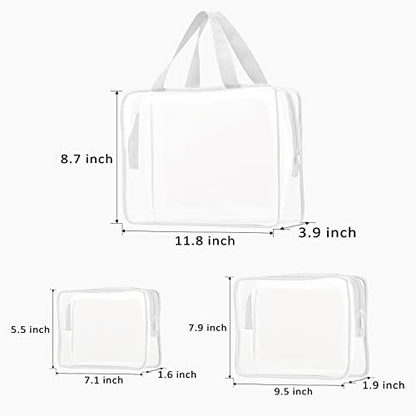 3pcs Crystal Clear Cosmetic Bags TSA Approved Travel Makeup Toiletry Bag - color: 3pcs White-1 large, 1 medium, 1 small, size: 1 large, 1 medium, 1 small