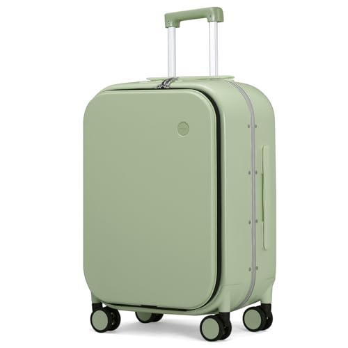 mixi Luggage Suitcase with Spinner Wheels, 24'' Checked Travel Luggage Aluminum Frame PC Hardside with TSA Lock & Cover - Avocado Green - color: Avocado Green, size: 24-inch