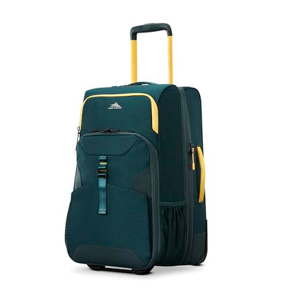 High Sierra Hi-Life 22-Inch Carry-On Wheeled Duffle - Features Smooth Rolling Wheels, WetPak Pockets, Stack-It Strap, Adjustable Handle, Fleece Pocket, Padded Laptop Sleeve, Expandable - Green/Yellow - color: Green/Yellow, size: 22-Inch Carry-On