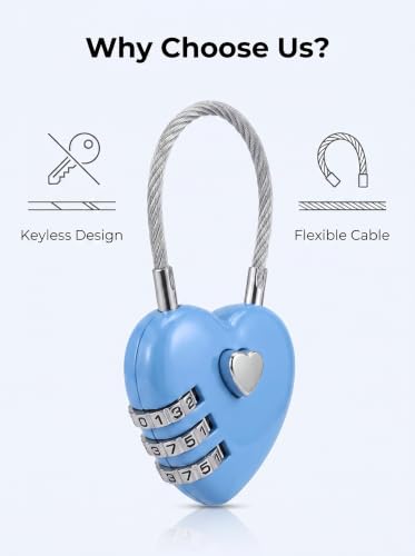Padlock, Combination Lock, Small Locker Locks, Stainless Steel, Heart Shaped, 2 PCS, Makaron Blue - color: Makaron Blue