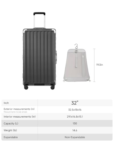 LUGGEX 32 Inch Zipperless Extra Large Checked Suitcase, Charcoal Metallic - color: Charcoal Metallic, size: 32 Inch