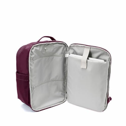 Securtex® Classic Anti-Theft Convertible Travel Backpack - 11x17” Carry-On, Fits 16” Laptop, Locking Zippers, Expandable - color: Mulberry